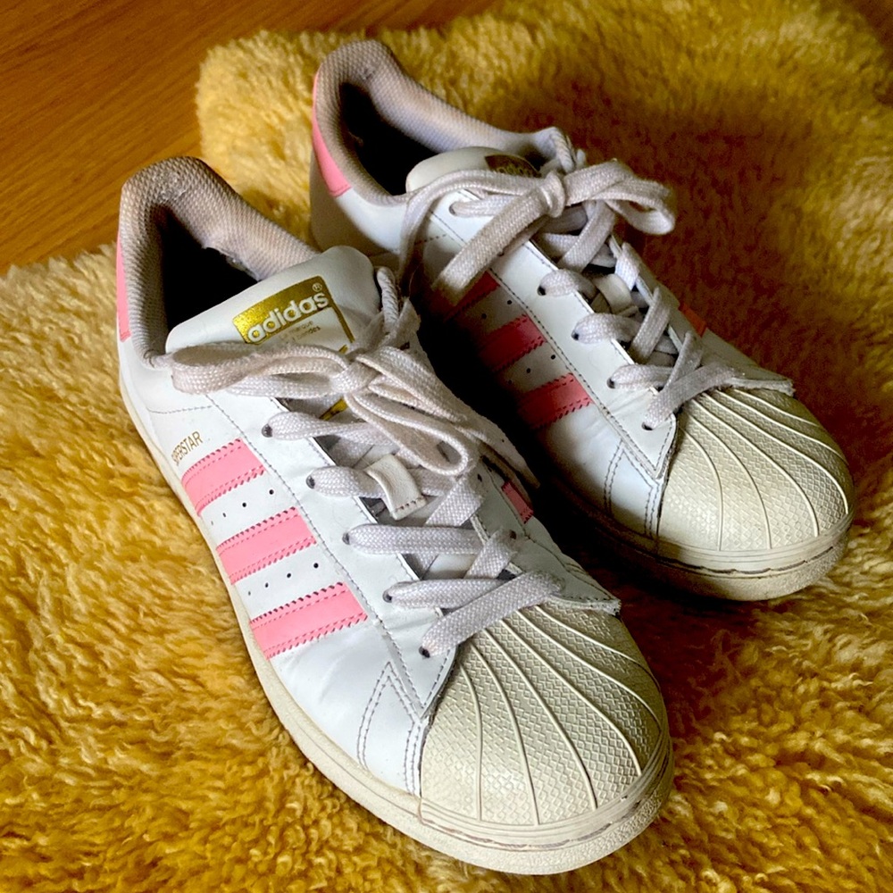 Pink White Superstar Adidas shoes 6.5